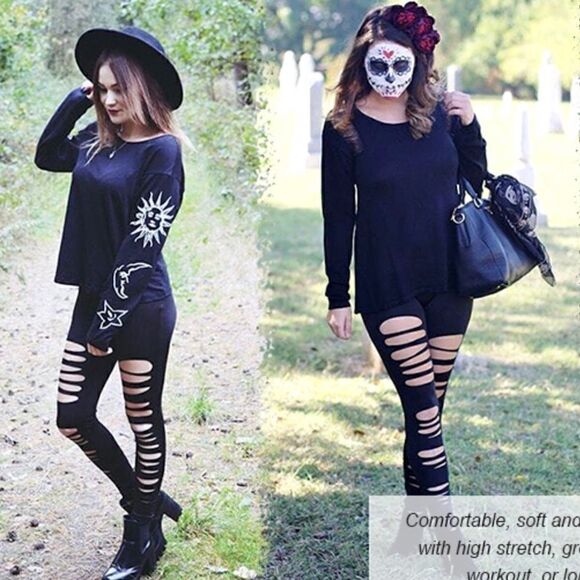 NASTY GAL HIGH WAIST LASER SHREDDED RIPPED LEGGINGS IN BLACK SIZE XS, S, M, L - Picture 4 of 7